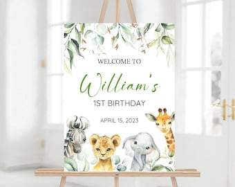 Wild One 1st Birthday Welcome Sign, Wild One Welcome Sign, Baby First Birthday, Safari Animal 1st Birthday Welcome Sign, Boy, Editable
