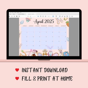 EDITABLE April 2025 Calendar, Happy Easter Day With Cute Gnome