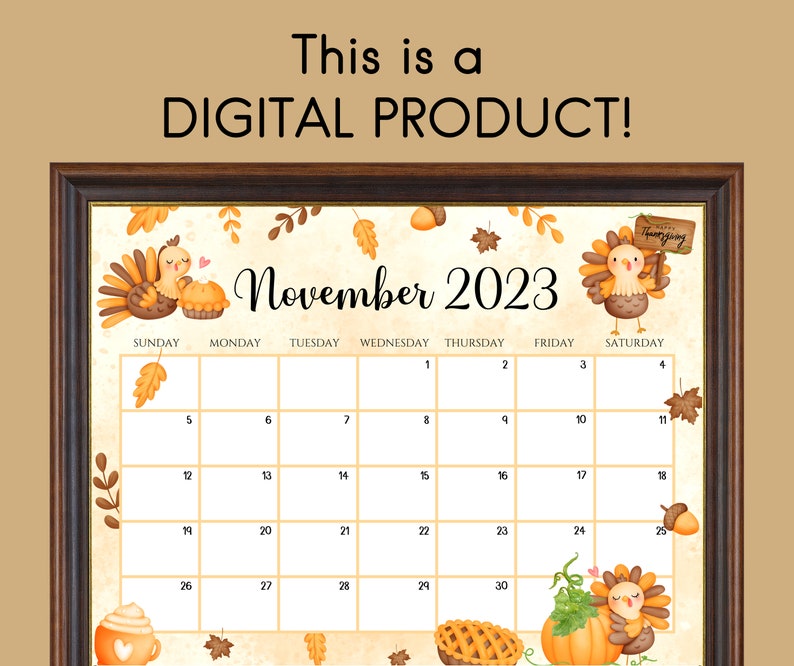 EDITABLE November 2023 Calendar Happy Thanksgiving Planner Etsy Ireland