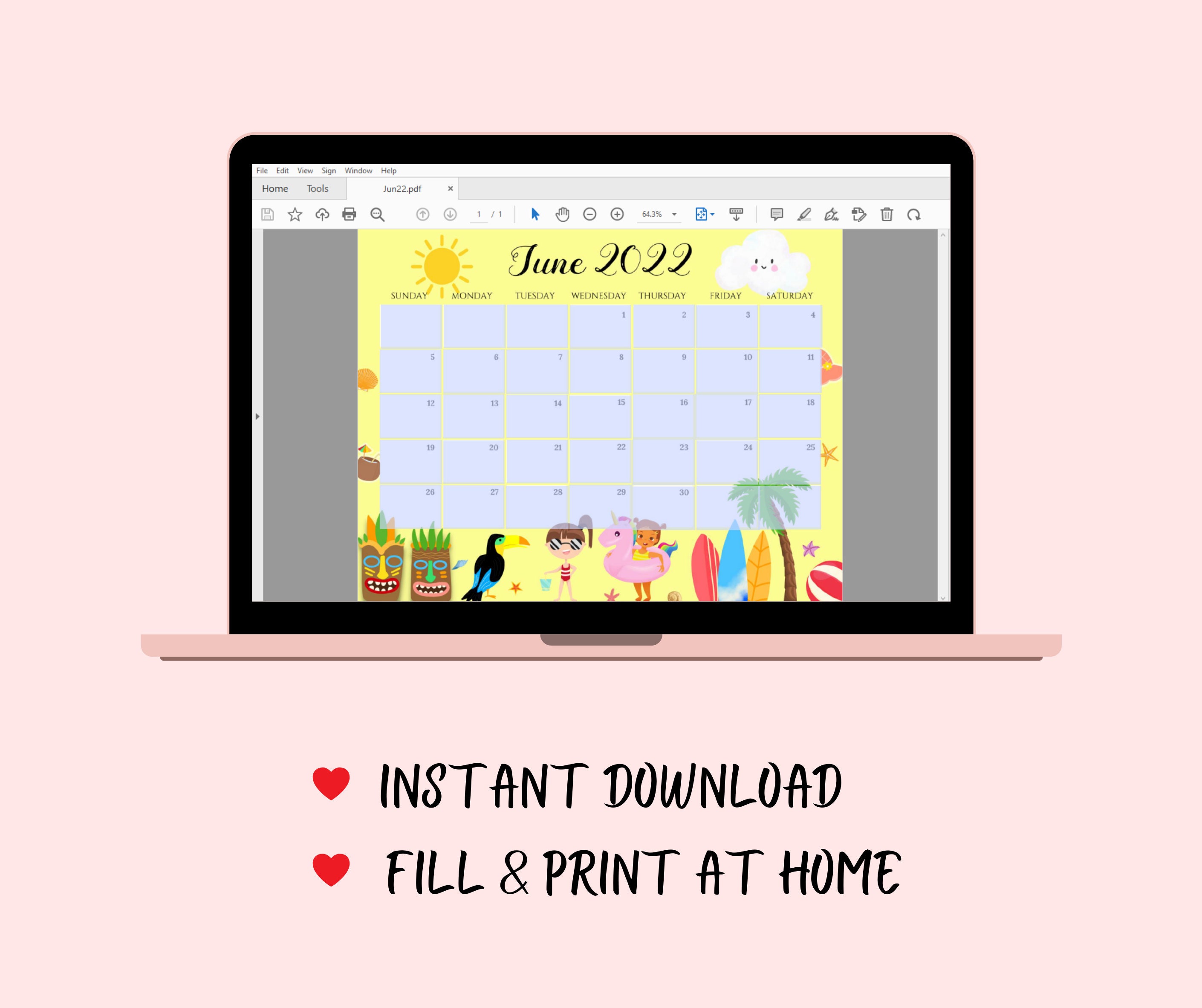 Editable june 2022 calendar june monthly calendar summer etsy canada