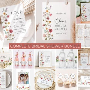 Wildflower Bridal Shower Invitation Bundle, Love Is In Bloom Bridal Shower Invite Template, Wildflower Floral Bridal Shower Decor, EDITABLE
