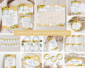 Inbjudningspaket med bi till babyshower, inbjudningsset med lite honung till babyströ, välkomstskylt med solrosbidekor, REDIGERINGSBAR utskrivbar