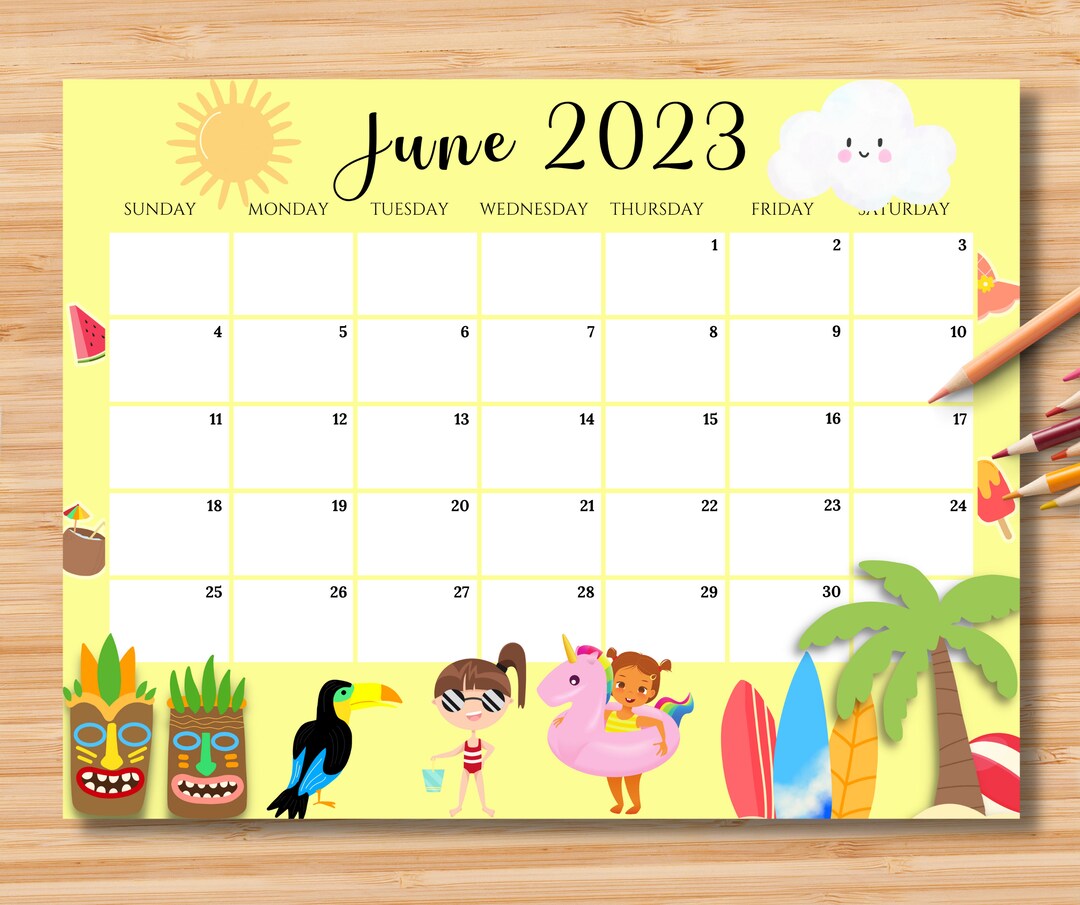 Editable june 2023 calendar joyful colorful summer at the etsy canada