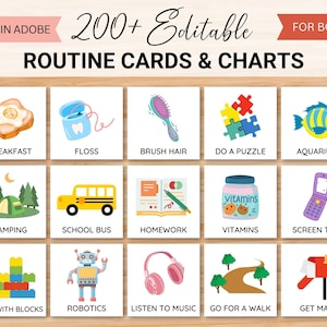 Editable Daily Routine Cards & Charts (Boy), Toddler Routine Chart, Kids Visual Schedule, Chore Chart Checklist, Daily Rhythm, Printable PDF