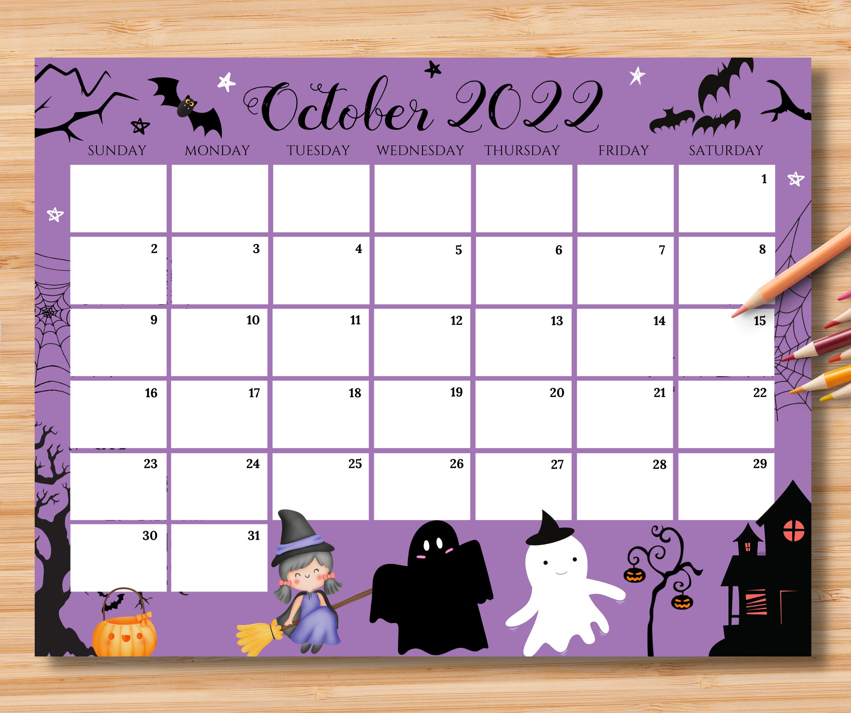 October 2022 Calendar Printable Halloween Theme