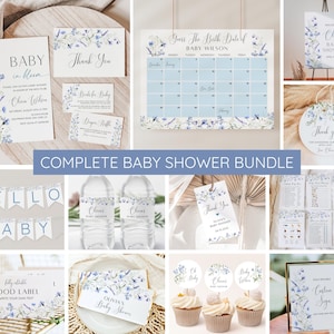 Blue Baby in Bloom Baby Shower Invitation Bundle, Boy Baby in Bloom Baby Sprinkle Invite Set, Spring Floral Wildflower Baby Shower, Editable