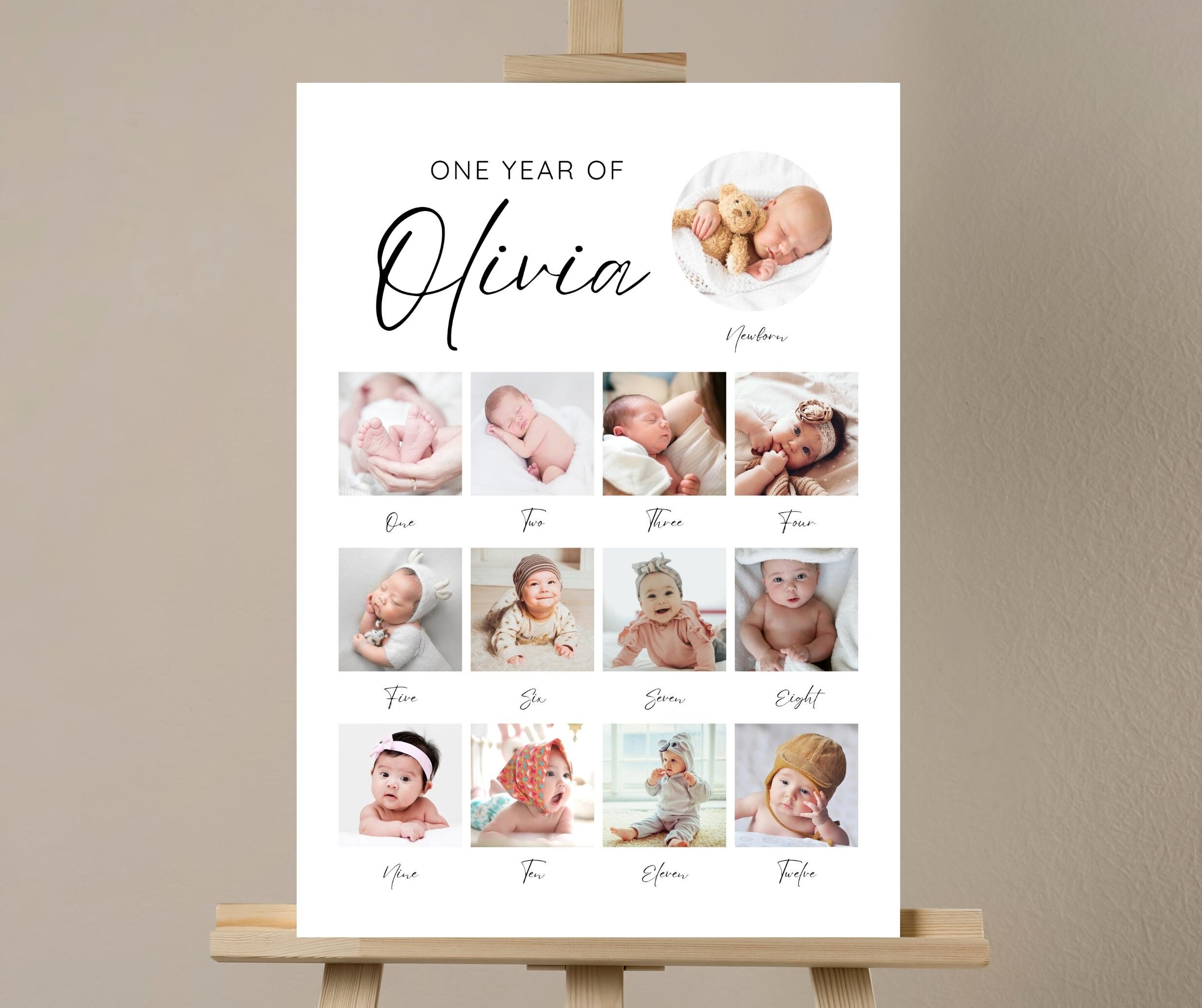 Minimalist Baby's First Year Poster Template, First Birthday Photo Sign ...
