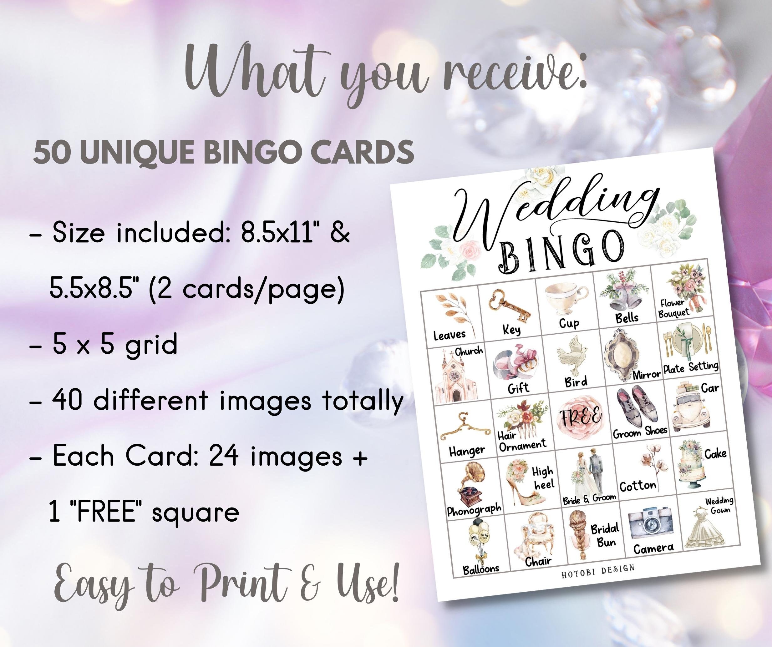 Wedding Bingo Cards 50 Unique Bingo Cards W/labels Printable Etsy UK