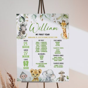 Safari Milestone Poster, Wild One Milestone Board, Safari 1st Birthday Decorations, Jungle First Birthday Sign, EDITABLE, Instant Download
