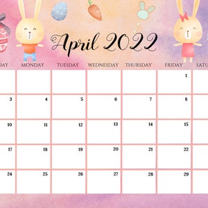 Calendar 2022 Easter Editable April 2022 Calendar Easter Day Printable Calendar | Etsy Ireland