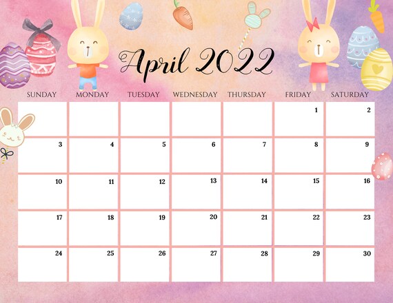 editable april 2022 calendar happy easter day with easter etsy canada