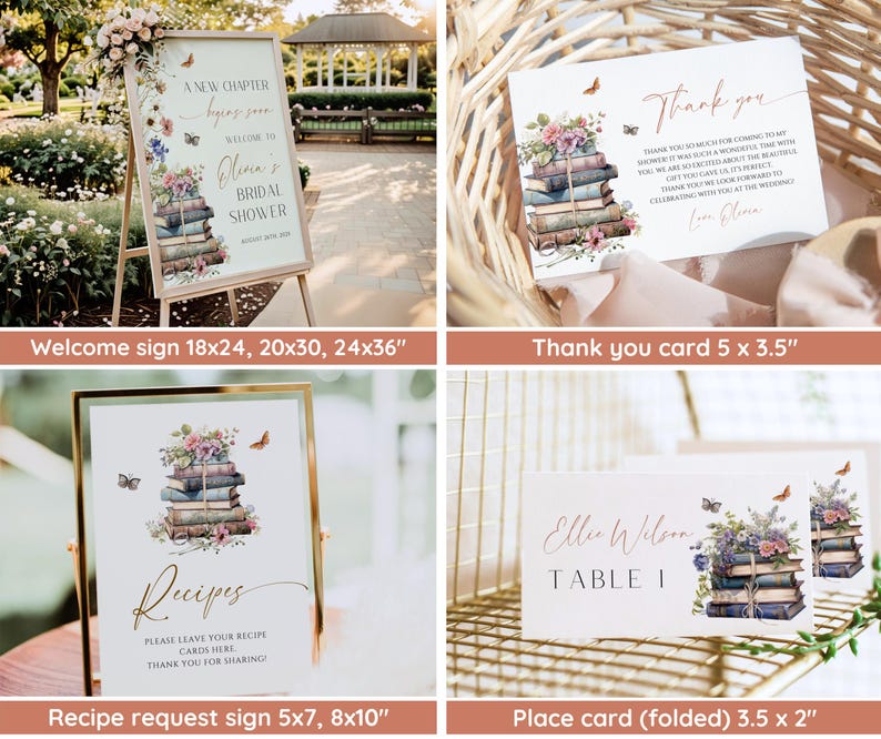 Storybook Bridal Shower Bundle, New Chapter Bridal Shower Invitation & Games, Vintage Book Themed Bridal Shower Decor, Editable Template image 4