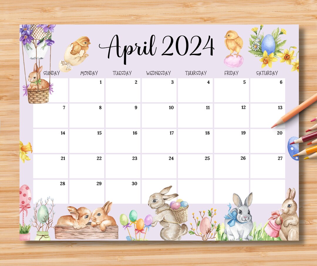 EDITABLE April 2025 Calendar, Happy Easter Day 2025 With Cute Bunnies