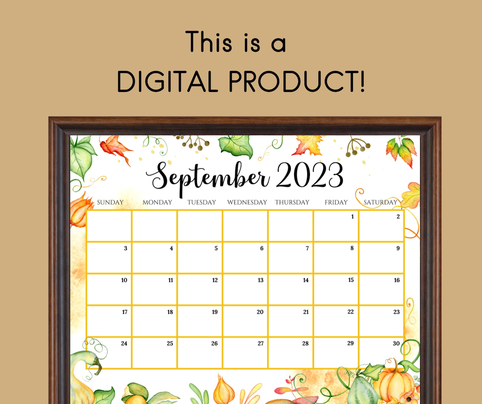 EDITABLE September 2023 Calendar Beautiful Fall With Pumpkins Etsy Canada