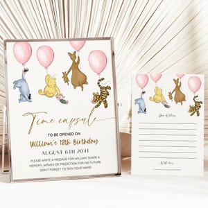 Carte et signe classique Winnie l'ourson, capsule temporelle pour le 1er anniversaire de l'ourson, décoration ourson ours, premier anniversaire de fille, MODIFIABLE
