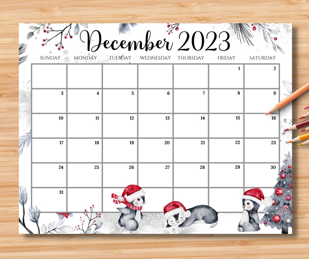 EDITABLE December 2023 Calendar Joyful Winter Christmas With Etsy UK