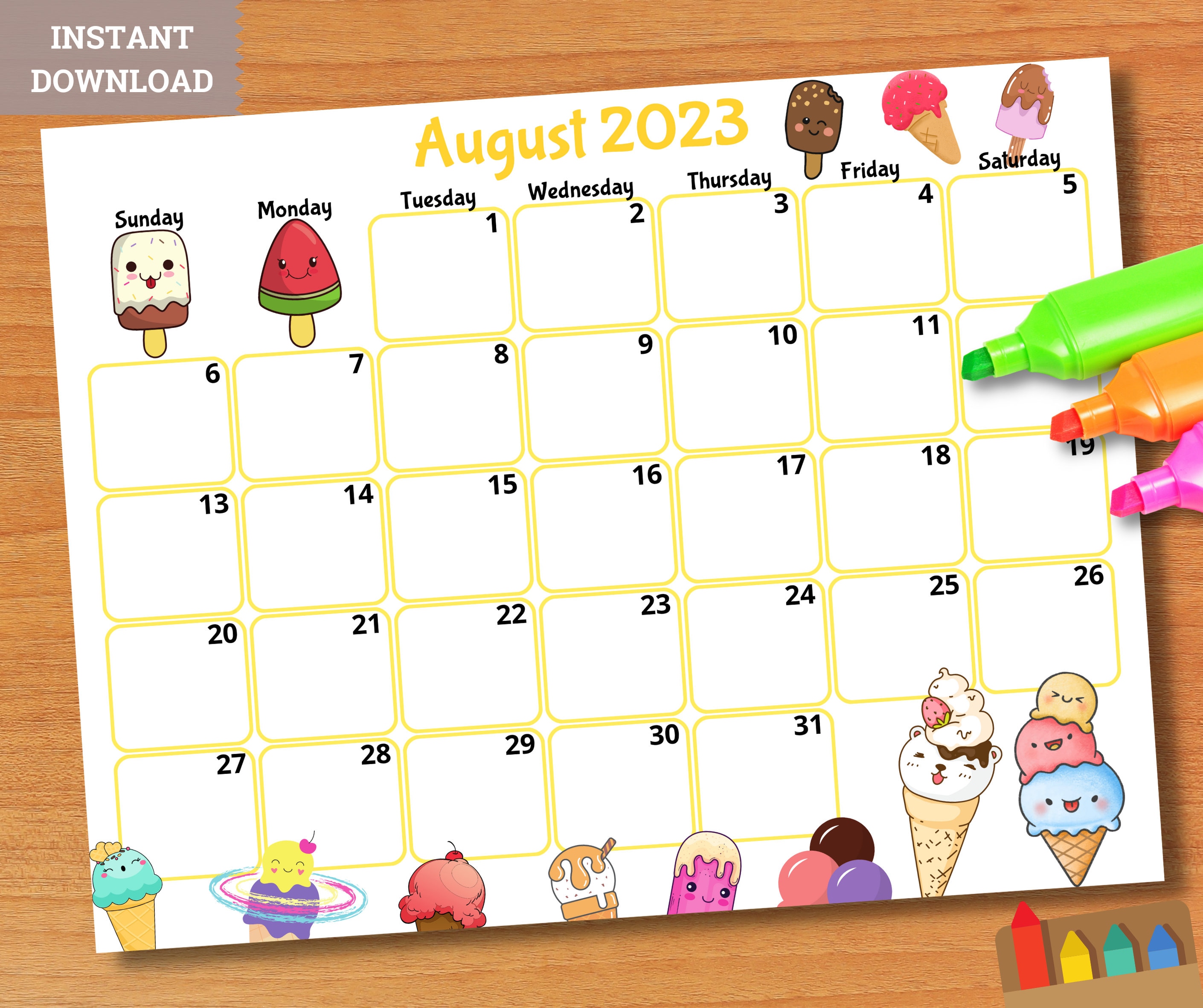 EDITABLE August 2023 Calendar Printable Kids Calendar 2023 - Etsy UK