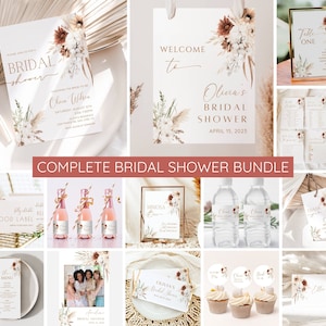 Boho Bridal Shower Invitation Bundle, Editable Boho Floral Bridal Shower Template, Printable Bohemian Bridal Shower Invite, Instant Download