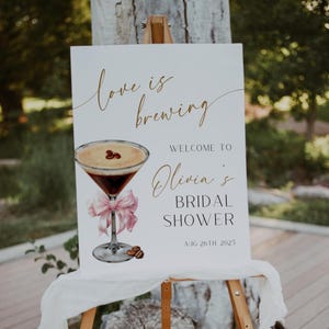 Love Is Brewing Bridal Shower Welcome Sign, Espresso Martini Bridal Shower Welcome Poster, Coffee Bridal Shower, Editable Template Printable