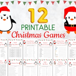 12 Printable Christmas Game Bundle, Christmas Party Games for Kids Holiday Games Family Virtual Family Christmas Games Office Christmas Game