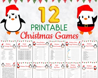 12 Printable Christmas Game Bundle, Christmas Party Games for Kids Holiday Games Family Virtual Family Christmas Games Office Christmas Game