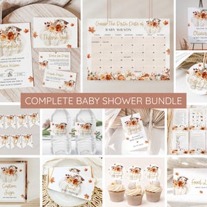Little Pumpkin Baby Shower Bundle, Fall Floral Pumpkin Baby Shower Invitation, Autumn Baby shower, Pumpkin Decor, Games, Welcome, Template