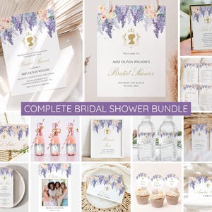 Bridgerton Bridal Shower Invitation Bundle, Victorian Wedding Shower Invite Template, Vintage Wisteria Floral Bridal Shower, Regency Era