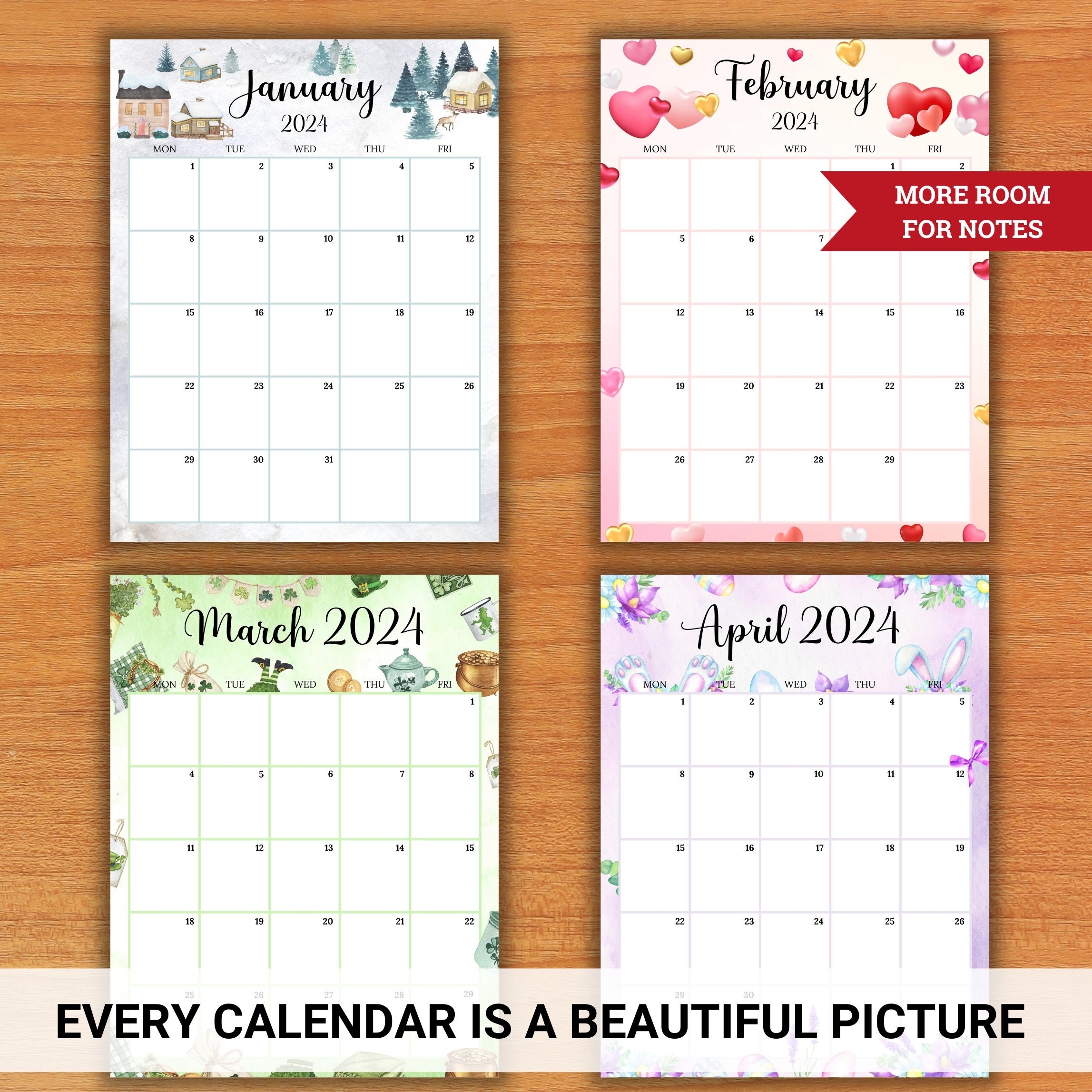 EDITABLE Vertical/portrait Monthly Calendars 2024 mon-fri - Etsy Australia