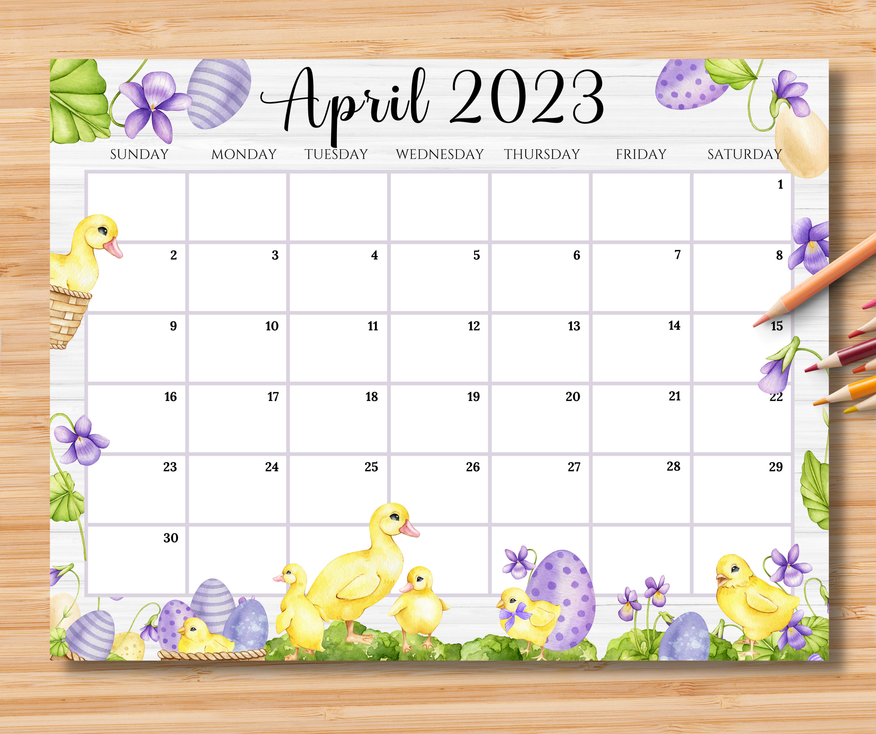 Editable April 2023 Calendar Happy Easter Day With Cute - Etsy Norway