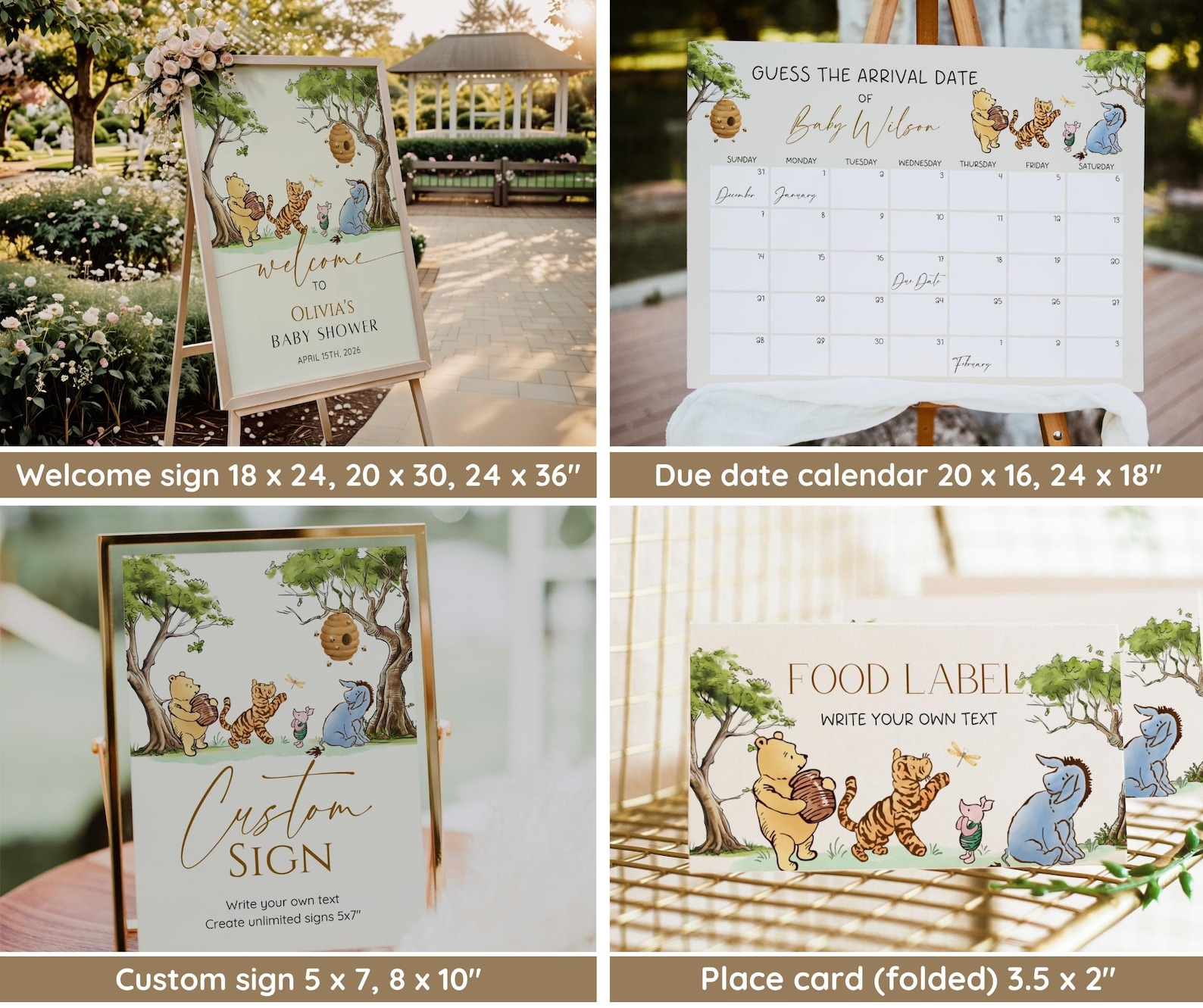 Sign Decor Set Winnie the Pooh Baby Shower Bundle, Vintage Pooh Bear Baby Shower ...