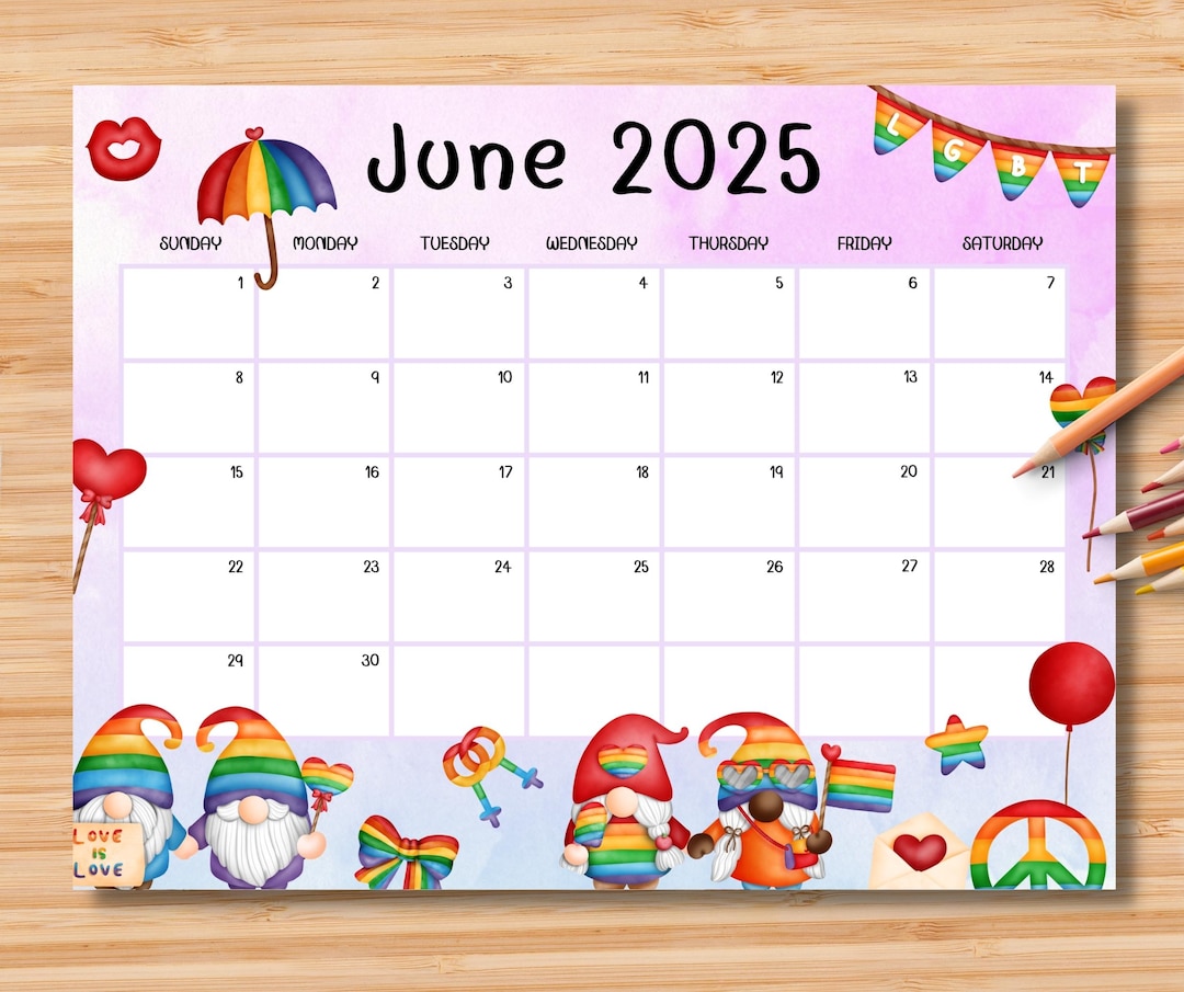 Calendario de junio de 2025 editable, planificador del mes del orgullo ...