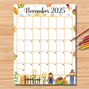 EDITABLE November 2025 Calendar (Vertical/Portrait), Cute Thanksgiving Planner, Monthly Schedule for Kids, School, Home, Work & Office