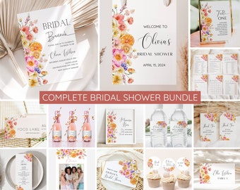 Citrus Bridal Brunch Invitation Bundle, Main Squeeze Bridal Shower Invite Template, Bright Floral Citrus Decor, Mediterranean Lemon Orange