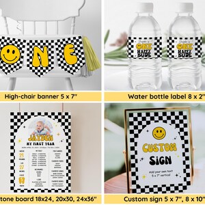 One Happy Dude Birthday Invitation Bundle, Editable Retro One Happy Dude First Birthday Invite Boy, Smiley Face Party Template, Printable image 3