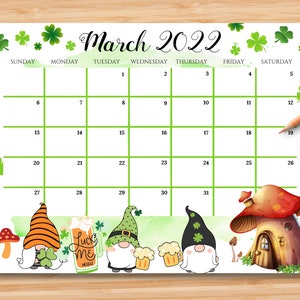 Cute March 2022 Calendar Editable March 2022 Monthly Calendar St Patrick Day Calendar | Etsy