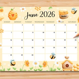 Bewerkbare kalender juni 2026 | Afdrukbare pdf-maandplanner | Opberger voor school, werk, kantoor en thuis | Direct downloaden