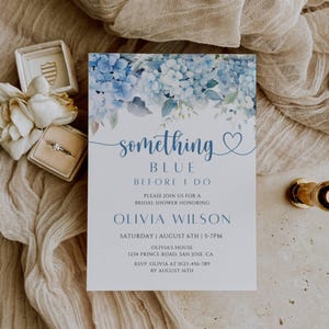 Something Blue Before I Do Bridal Shower Invitation, Blue Hydrangea Wedding Shower Invite, Editable Template, Instant Download