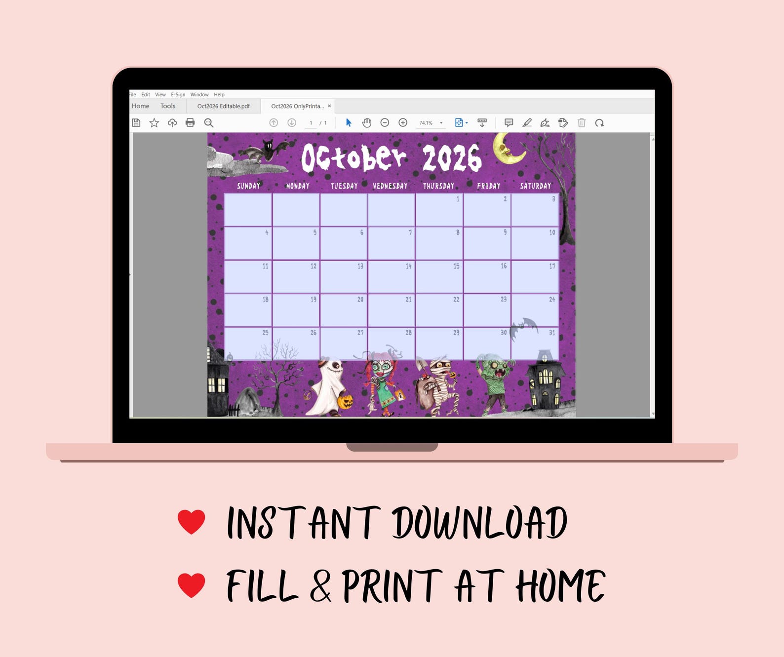 Editable October 2026 Calendar | Monthly Planner Printable PDF | School ...