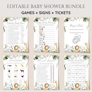 Safari Animal Baby Shower Game Bundle, Safari Baby Shower Game Paket, Jungle Animal Baby Shower, geschlechtsneutral, bearbeitbare Spiele, druckbar