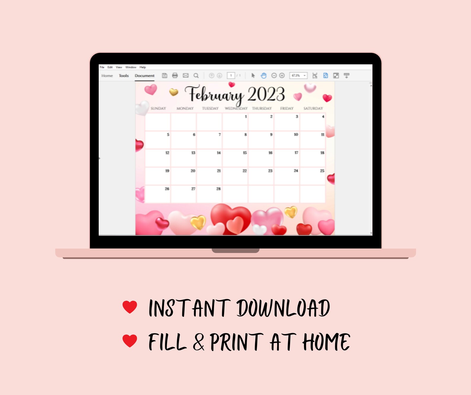 EDITABLE February 2023 Calendar Happy Valentine With Sweet - Etsy UK