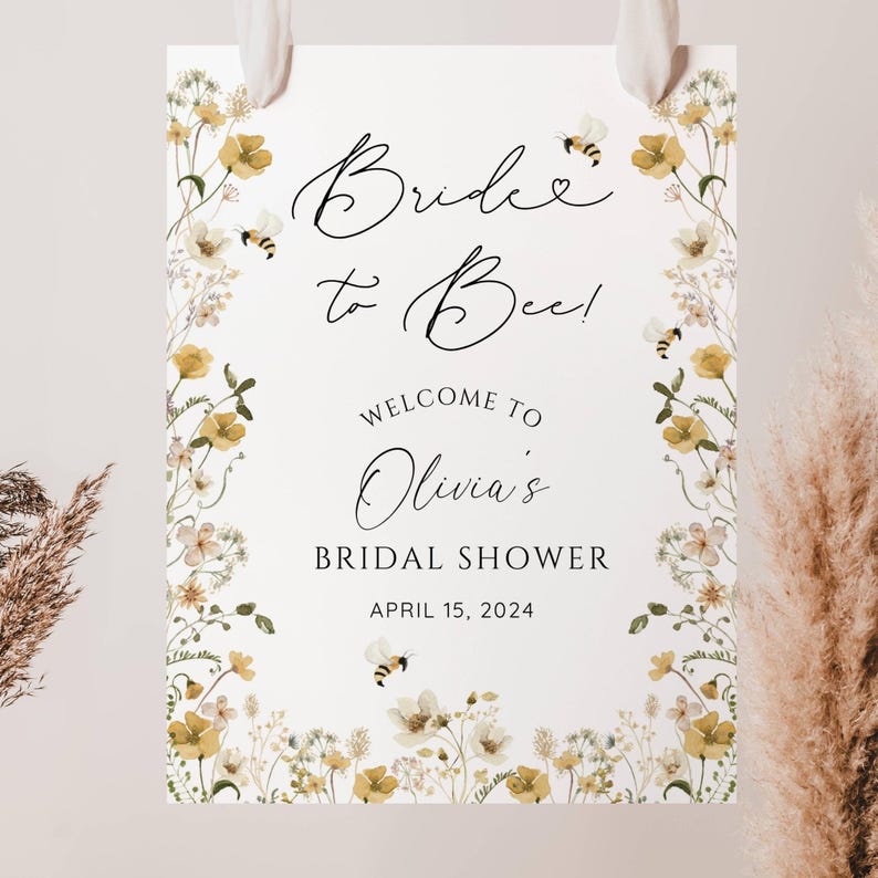 Bride to Bee Bridal Shower Welcome Sign, Bee Bridal Shower Welcome Sign, Bee Floral Wedding Shower, Summer Bridal Shower, Editable Printable image 2