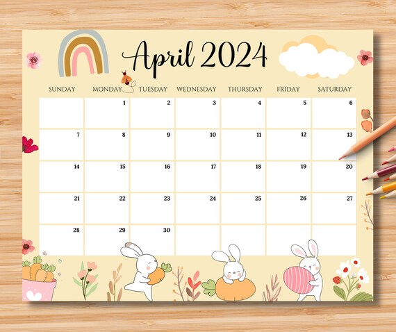 Calendrier 2024 avec des lapins mignons à imprimer