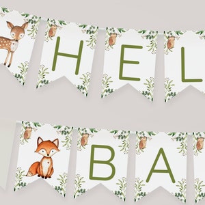 BEWERKBARE Woodland Baby Shower Banner Decorations, Woodland Animal Gender Neutral Custom Banner, Naam Banner Party Decor Garland, Digitaal
