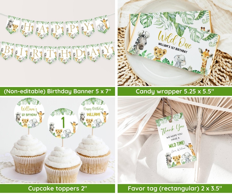 Wild One 1st Birthday Bundle, Safari Wild One Birthday Bundle, Wild One Invitation Bundle, Instant Download, Birthday Boy Milestone Welcome image 5