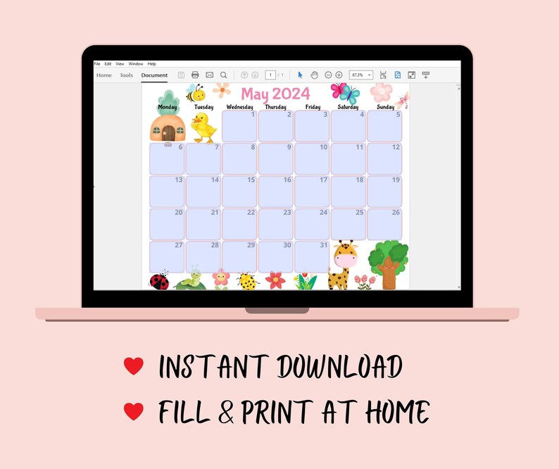 EDITABLE 2024 Calendars monday Starts Cute Monthly Calendar Etsy