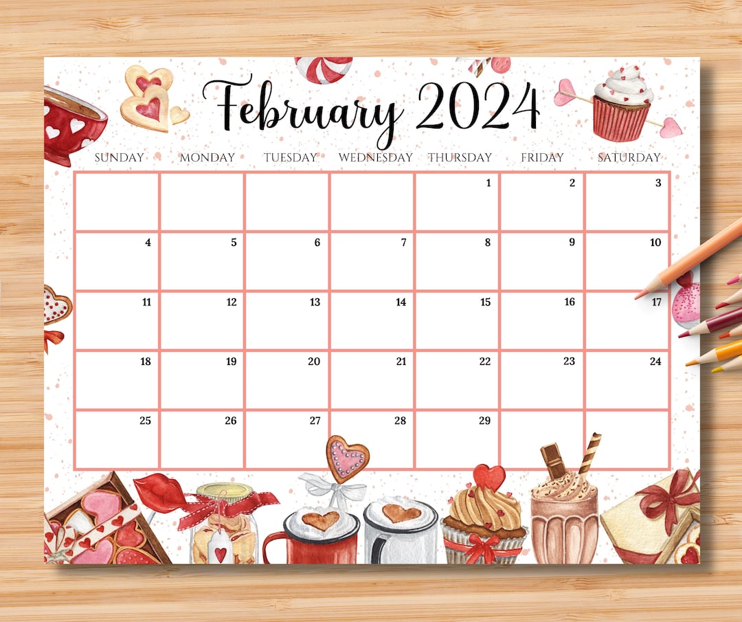 EDITABLE February 2024 Calendar Happy Valentine With Sweet Etsy Ireland