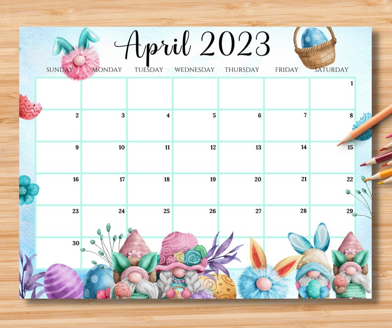 Editable April 2023 Calendar Happy Easter Day With Cute Etsy