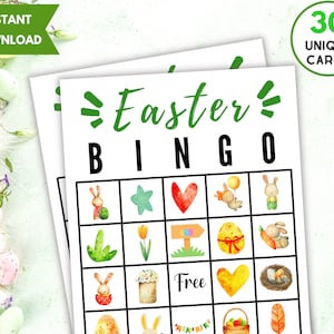 Bingo de Páscoa para impressão, 30 cartões exclusivos de bingo de Páscoa, atividades de Páscoa para crianças e adultos, jogos de Páscoa, jogos de festa de Páscoa, bingo de primavera