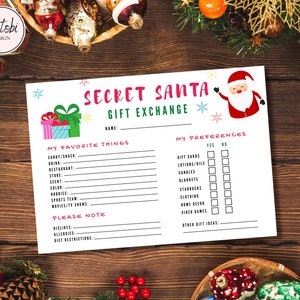 Secret Santa Questionnaire Printable Secret Santa Form Secret Santa