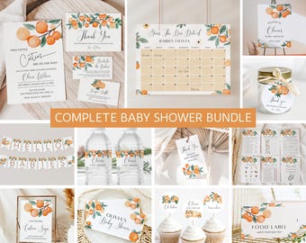 Two Little Cuties Baby Shower Invitation Bundle, Orange Theme Twin Baby Shower Invite, Little Cuties Baby Shower Invitation, Editable